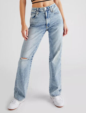 NEW AMO DENIM WANDER WILLA SLIM FLARE JEANS FREE PEOPLE SZ 32